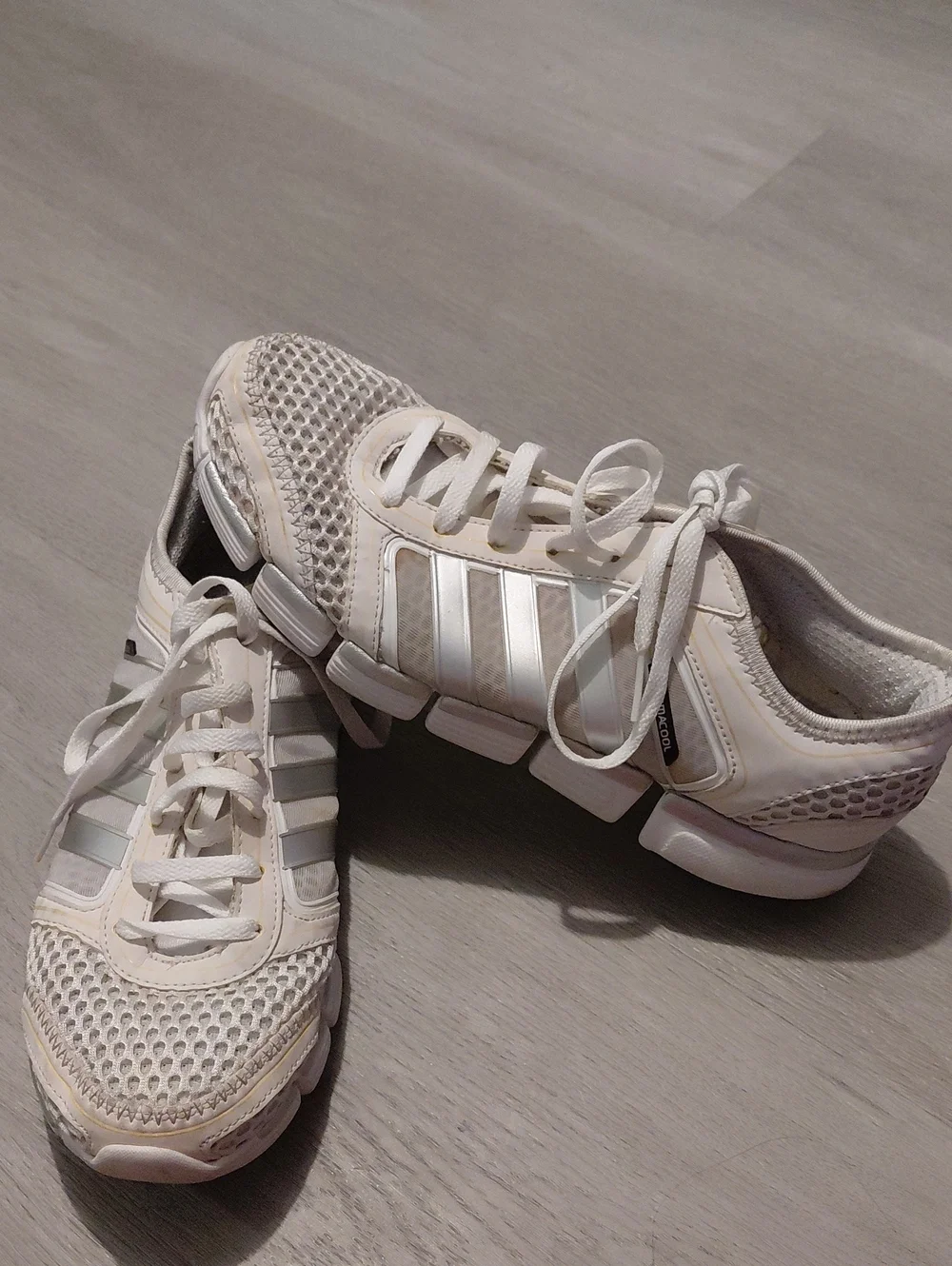 adidas White Mesh and Synthetic Athletic Sneakers